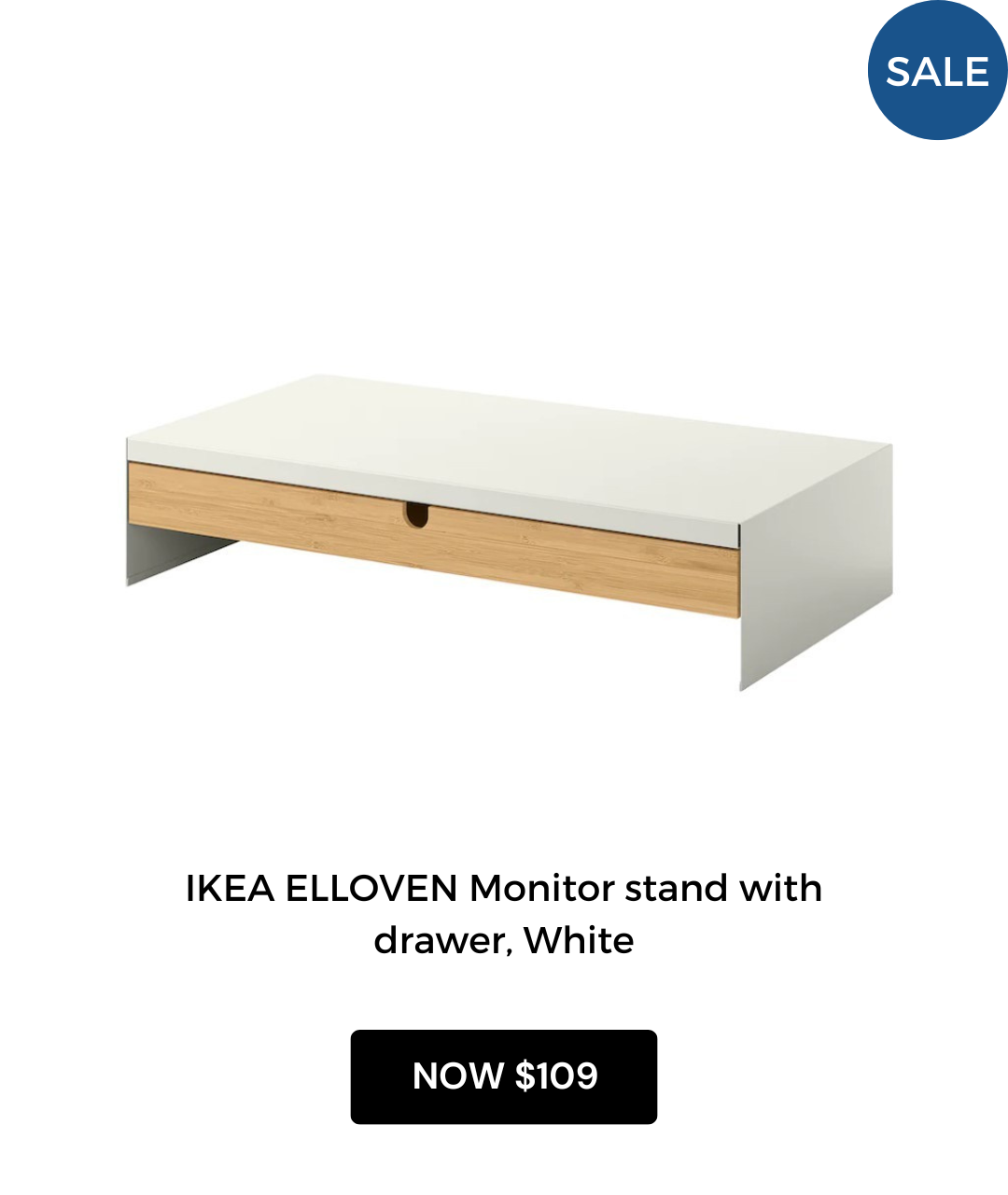IKEA ELLOVEN Monitor stand with drawer, White